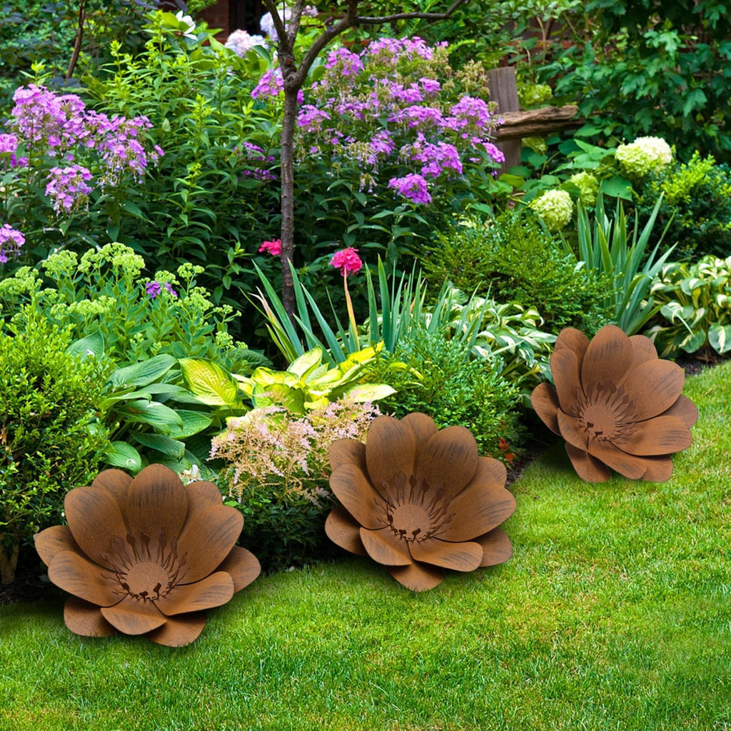JAXPETY Metal Flower Garden Art, Outdoor Garden Decoration for Yard Lawn Patio, Bronze