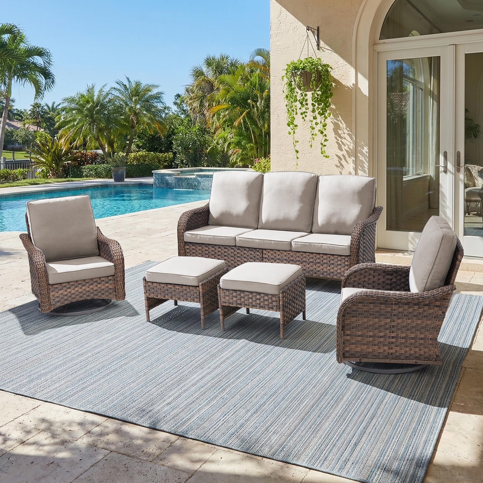 Outdoor Patio Loveseat, All-Weather Hand-Woven PE Wicker 2 Seat Sofa with Thick Cushions, High Back & Deep Seat, Ergonomic Design for Porch, Deck, Balcony, Garden, and Backyard(Beige)