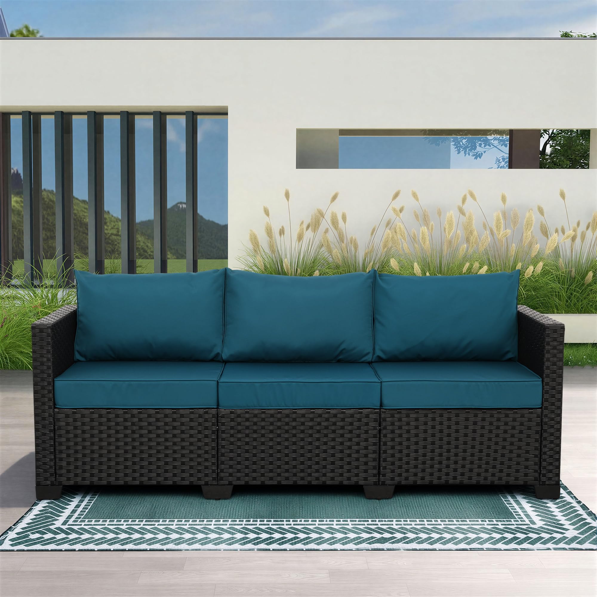 Rattaner Patio Furniture 3-seat Sofa Wicker Outdoor Furniture Outdoor Couch Deep Seat Hight Backrest Waterproof Cover Anti-Slip Cushions, Khaki