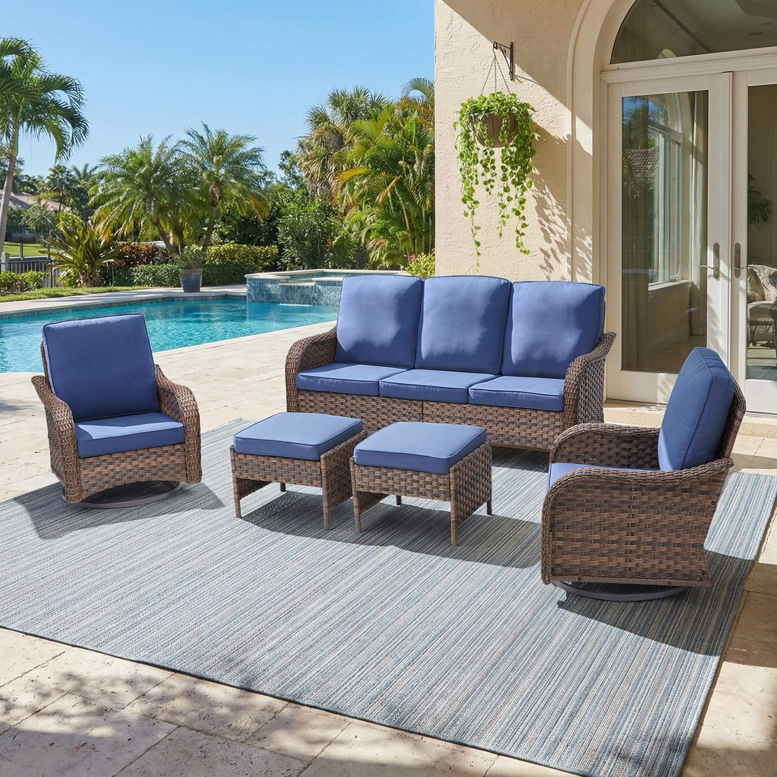 Outdoor Patio Loveseat, All-Weather Hand-Woven PE Wicker 2 Seat Sofa with Thick Cushions, High Back & Deep Seat, Ergonomic Design for Porch, Deck, Balcony, Garden, and Backyard(Beige)