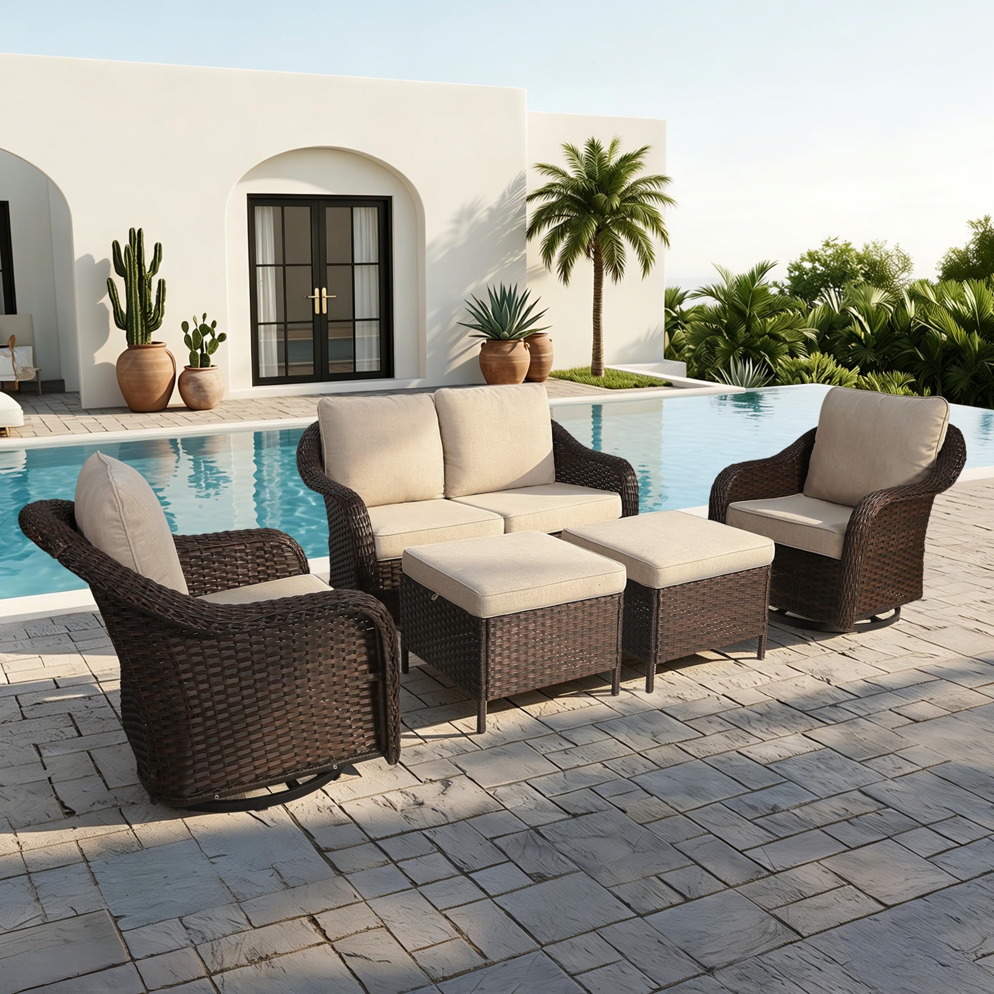77 inch Outdoor Wicker 3 Seater Sofa, All-Weather Use Patio Rattan Sofa with Seat and Back Cushion, Ideal for Porch, Backyard, Balcony, Poolside, Beige