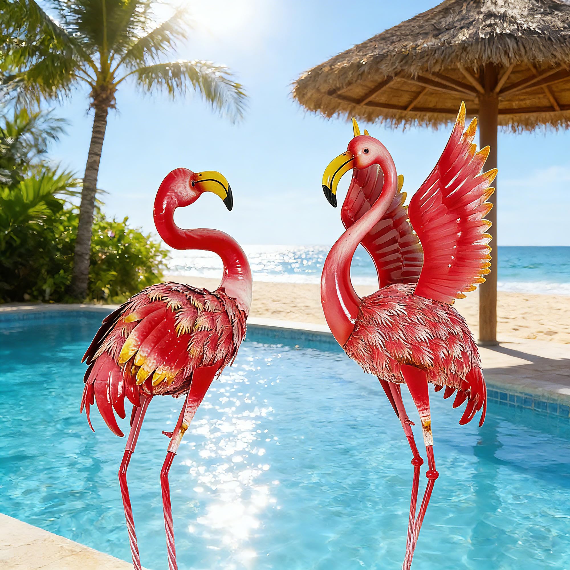 45.3" Tall Extra Large Metal Crane Decor, Handcrafted Distressed Bronze Heron Sculpture with 4-Piece Secure Ground Stakes, Vintage Charm Outdoor Garden Statue Yard Art for Patio & Backyard Decor