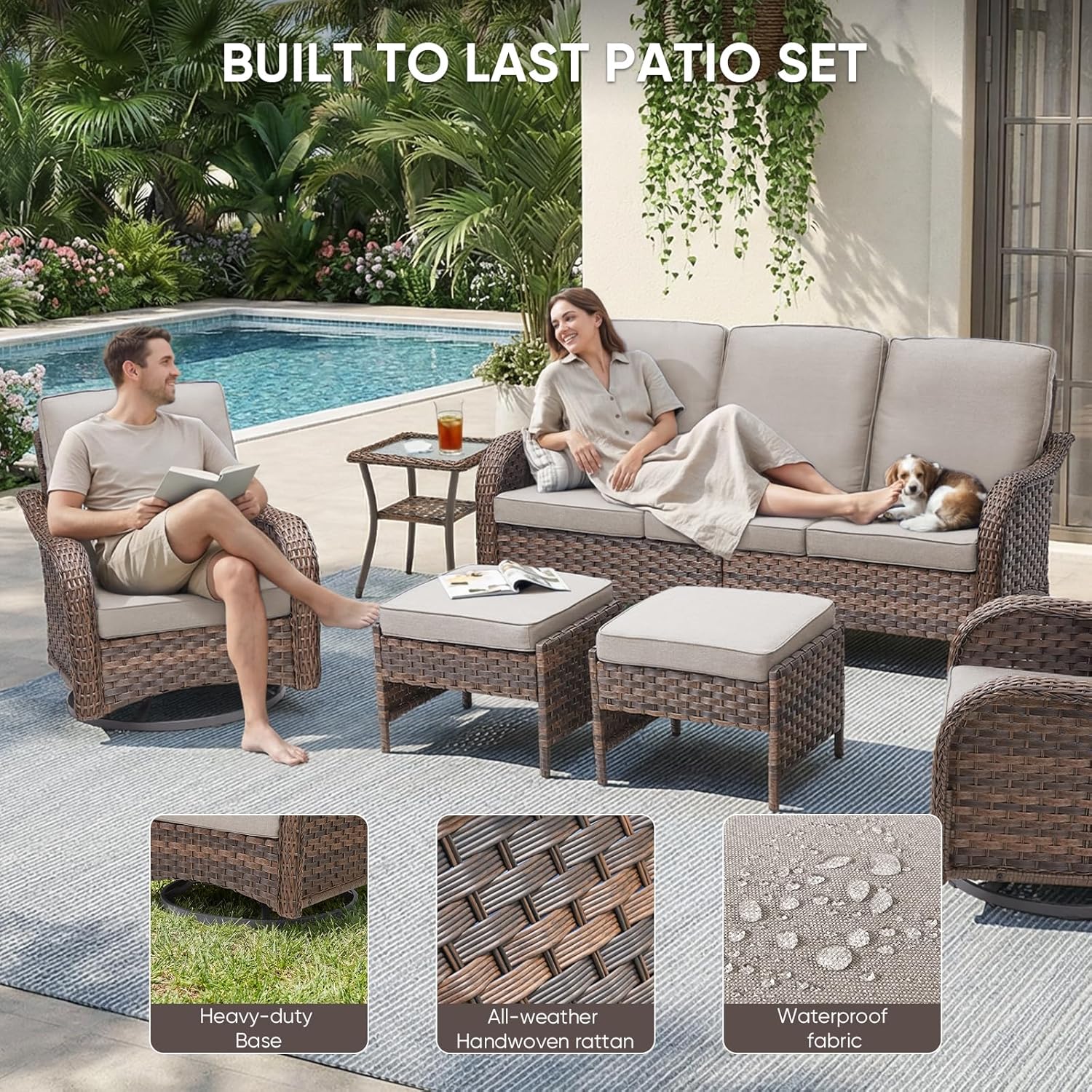 Outdoor Patio Loveseat, All-Weather Hand-Woven PE Wicker 2 Seat Sofa with Thick Cushions, High Back & Deep Seat, Ergonomic Design for Porch, Deck, Balcony, Garden, and Backyard(Beige)