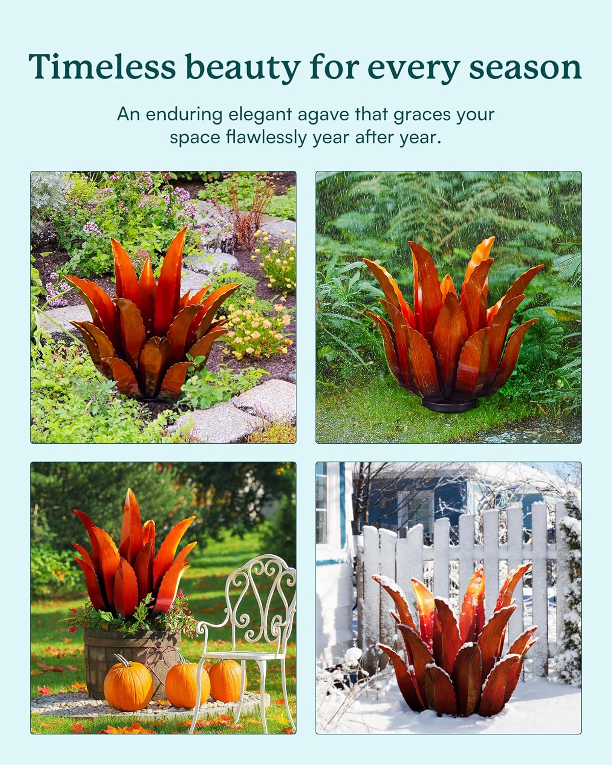 Large Metal Agave Plant Decor - 25.5" H Hand Painted Country Garden Sculpture, Home & Outdoor Metal Agave Yard Art Decor, Patio Lawn Ornament Ideal Gift for Family & Friends