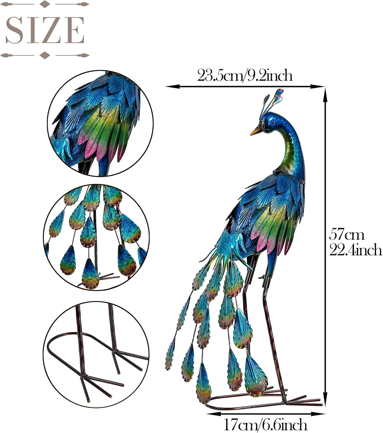 TERESA'S Collections Outdoor Decor Peacock Yard Art Garden Sculptures & Statues,Blue Small Metal Bird Lawn Ornaments,22.4" Outside Mardi Gras Decorations for Porch,Patio,Pond Decor,Gifts for Mom