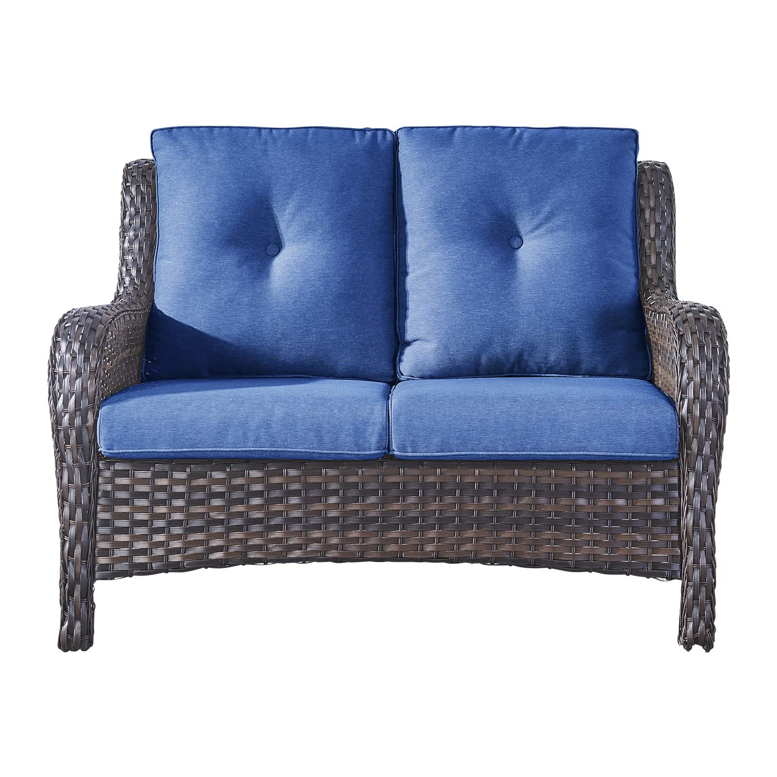 Rilyson Outdoor Patio Wicker Sofa 900Lbs Weight Capacity, Large 3 Seater Wicker Patio Couch with 4in Seat Cushions and Deep Seating, All Weather for Backyard, Garden, Poolside (Yellow/Blue)