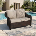 77 inch Outdoor Wicker 3 Seater Sofa, All-Weather Use Patio Rattan Sofa with Seat and Back Cushion, Ideal for Porch, Backyard, Balcony, Poolside, Beige
