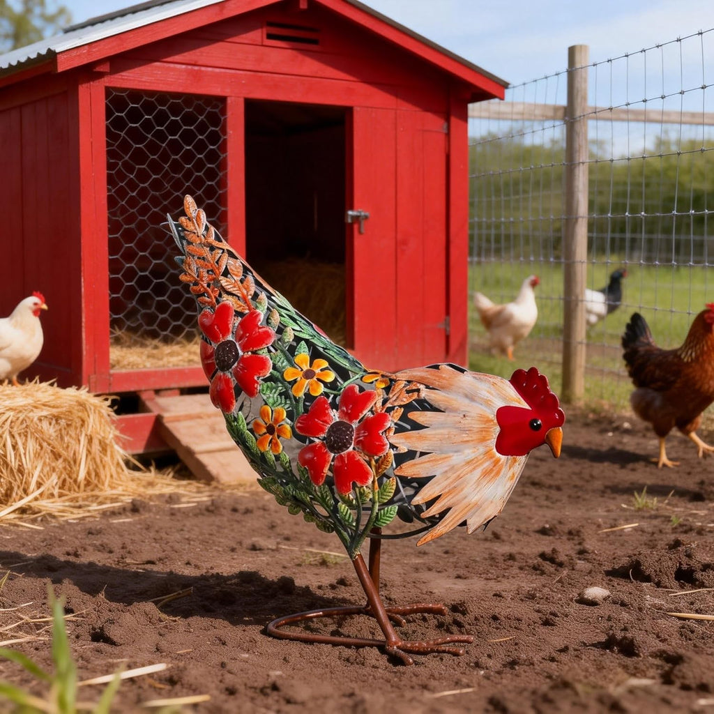 Natelf Hen Decor Metal Rooster Statue Chicken Outdoor Garden Decoration Hollow Out Design Yard Art Lawn Patio Home Sculpture