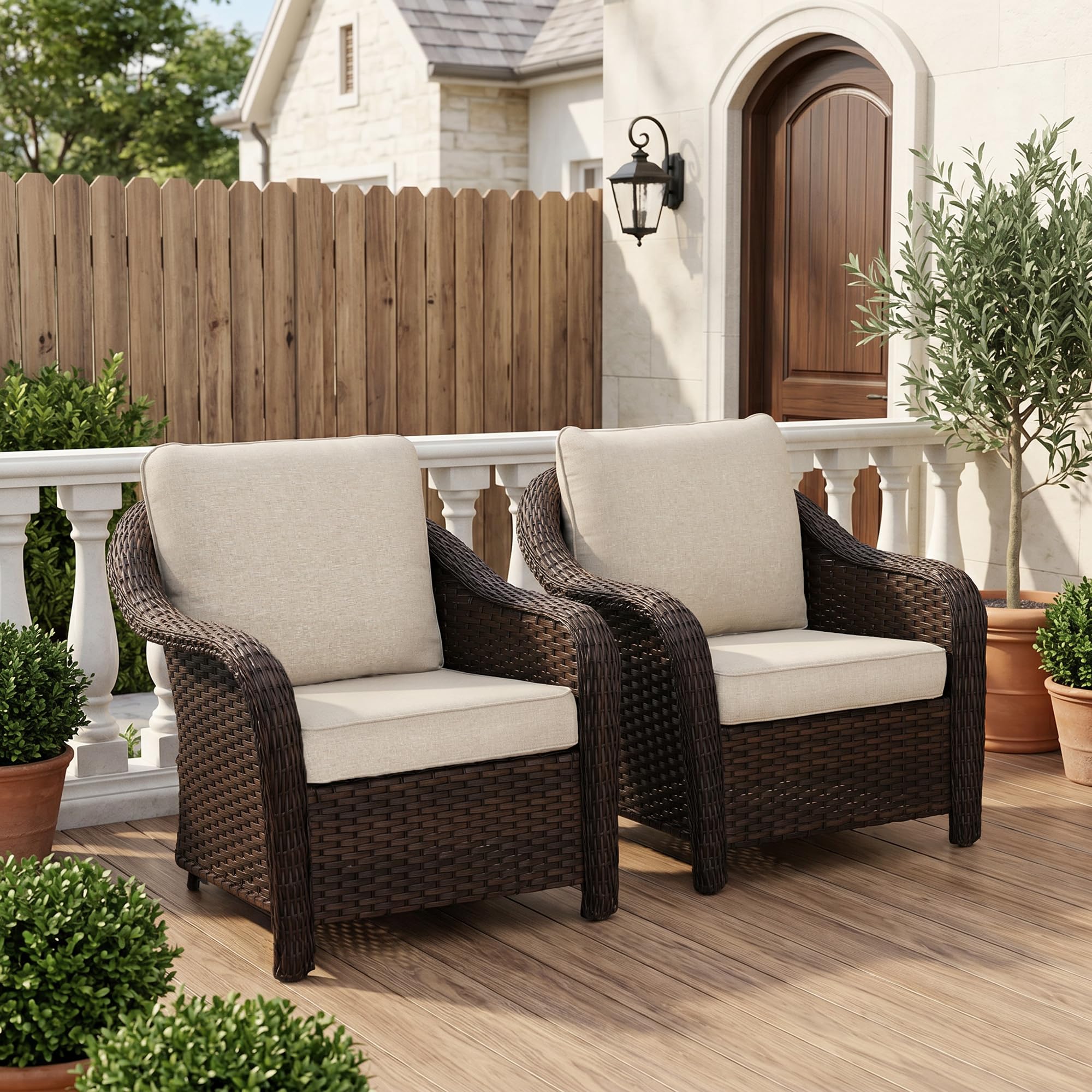 77 inch Outdoor Wicker 3 Seater Sofa, All-Weather Use Patio Rattan Sofa with Seat and Back Cushion, Ideal for Porch, Backyard, Balcony, Poolside, Beige