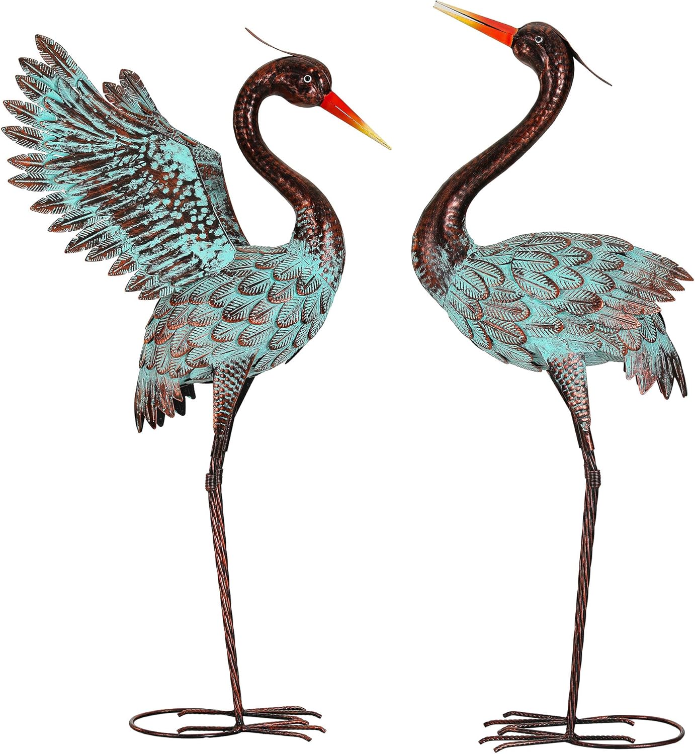 36.8" Extra-Large Blue Heron Decor, Handcrafted Metal Crane Statue with Stable U-Ground Stakes, Backyard Decoration, Metal Garden Bird Animal Yard Art, Lawn Ornament Decor