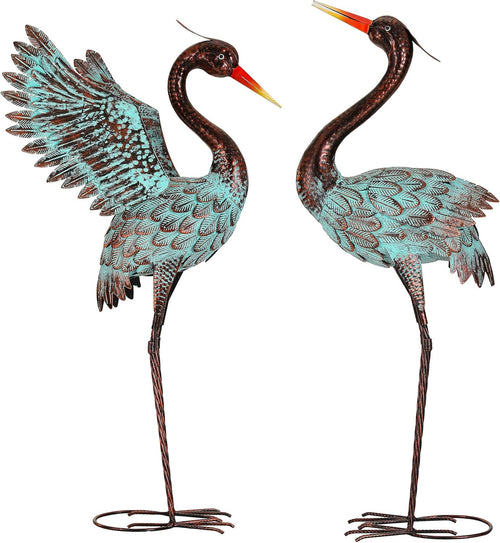 36.8" Extra-Large Blue Heron Decor, Handcrafted Metal Crane Statue with Stable U-Ground Stakes, Backyard Decoration, Metal Garden Bird Animal Yard Art, Lawn Ornament Decor