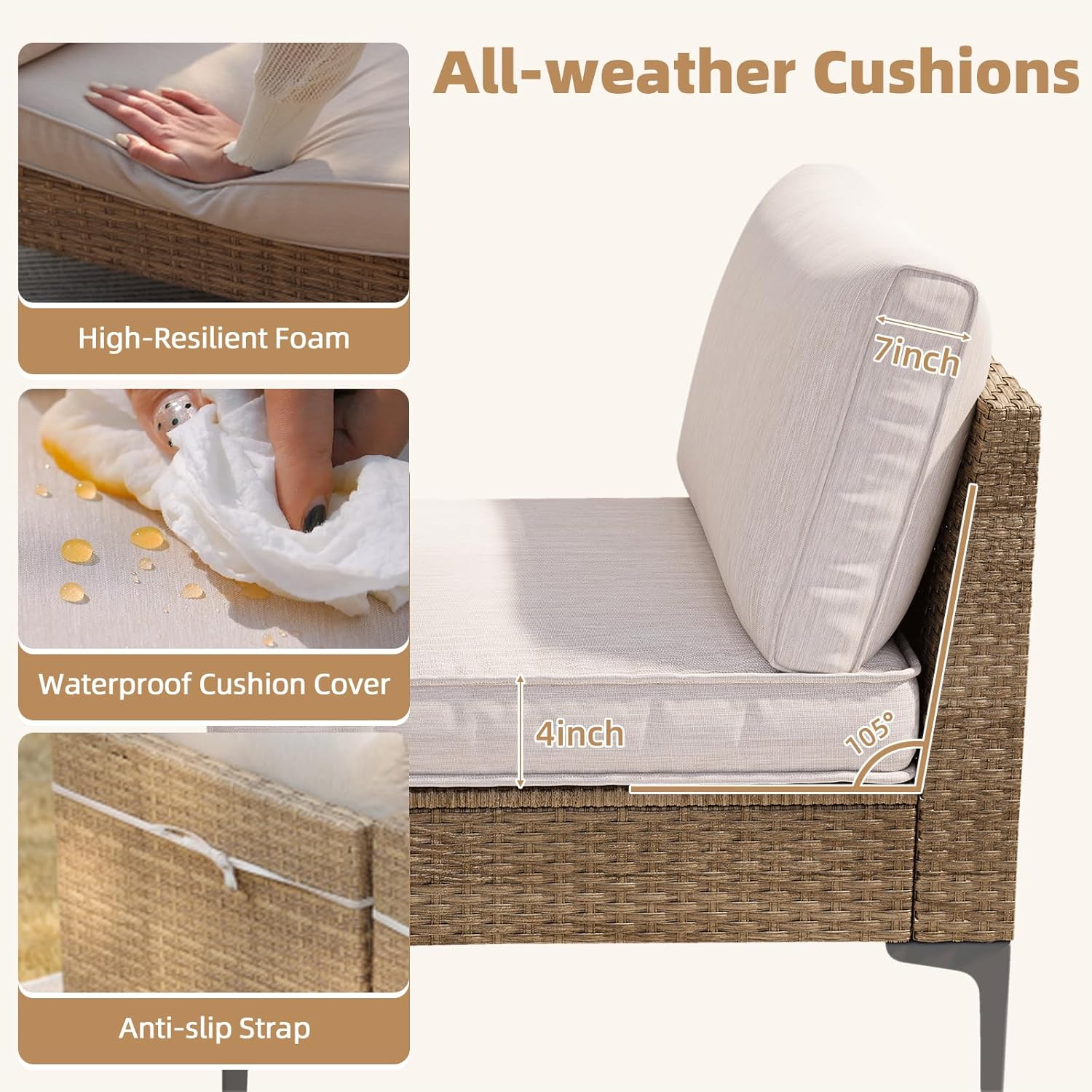 5-Piece Wicker Patio Furniture Set with Coffee Table & Thick Weatherproof Cushions, Beige