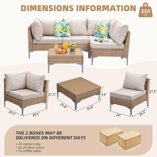 5-Piece Wicker Patio Furniture Set with Coffee Table & Thick Weatherproof Cushions, Beige