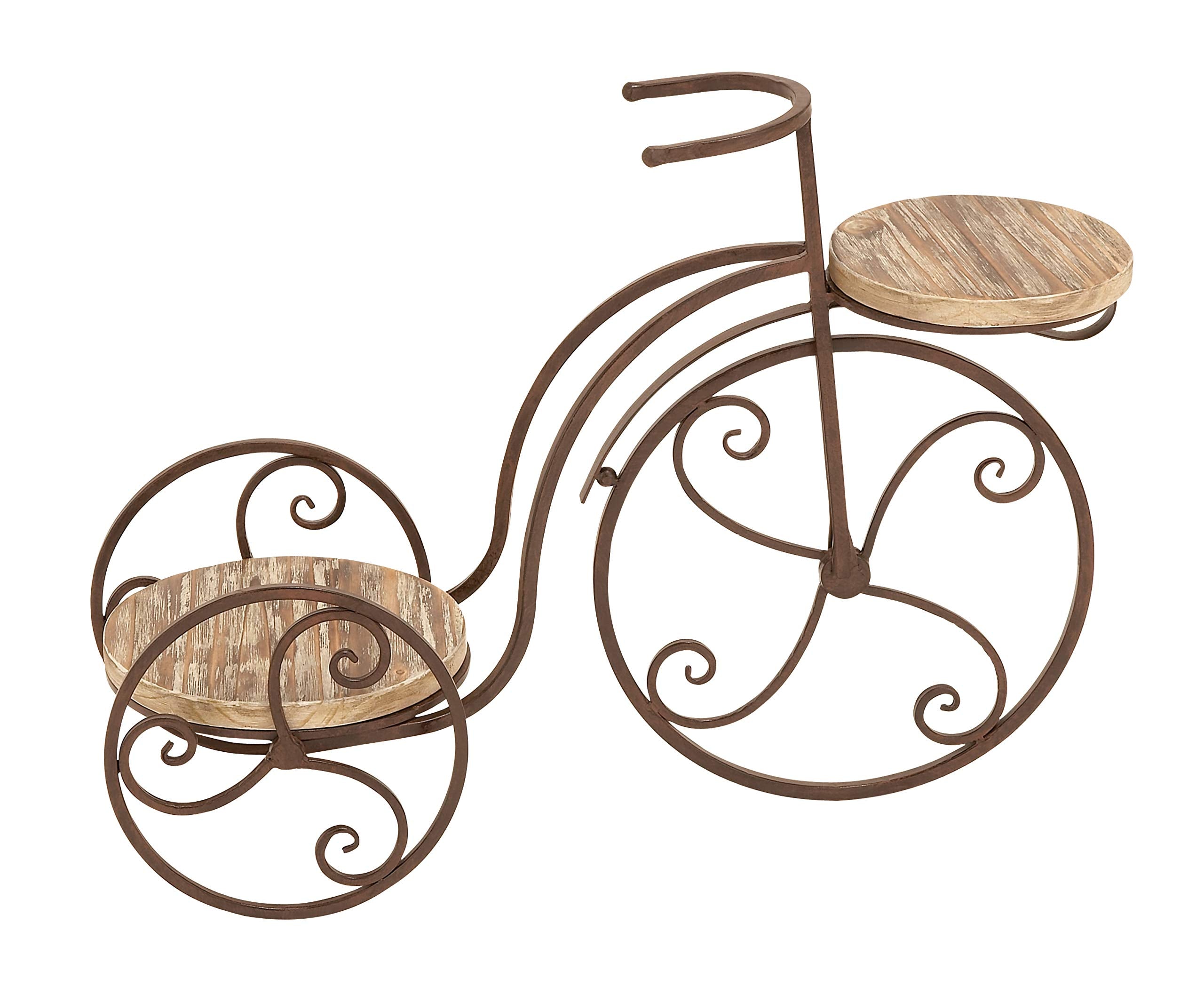 Deco 79 Metal Bike Indoor Outdoor Plantstand Indoor Outdoor Vintage Plant Shelf with Brown Wood Accents, Plant Stand 48" x 24" x 24", White
