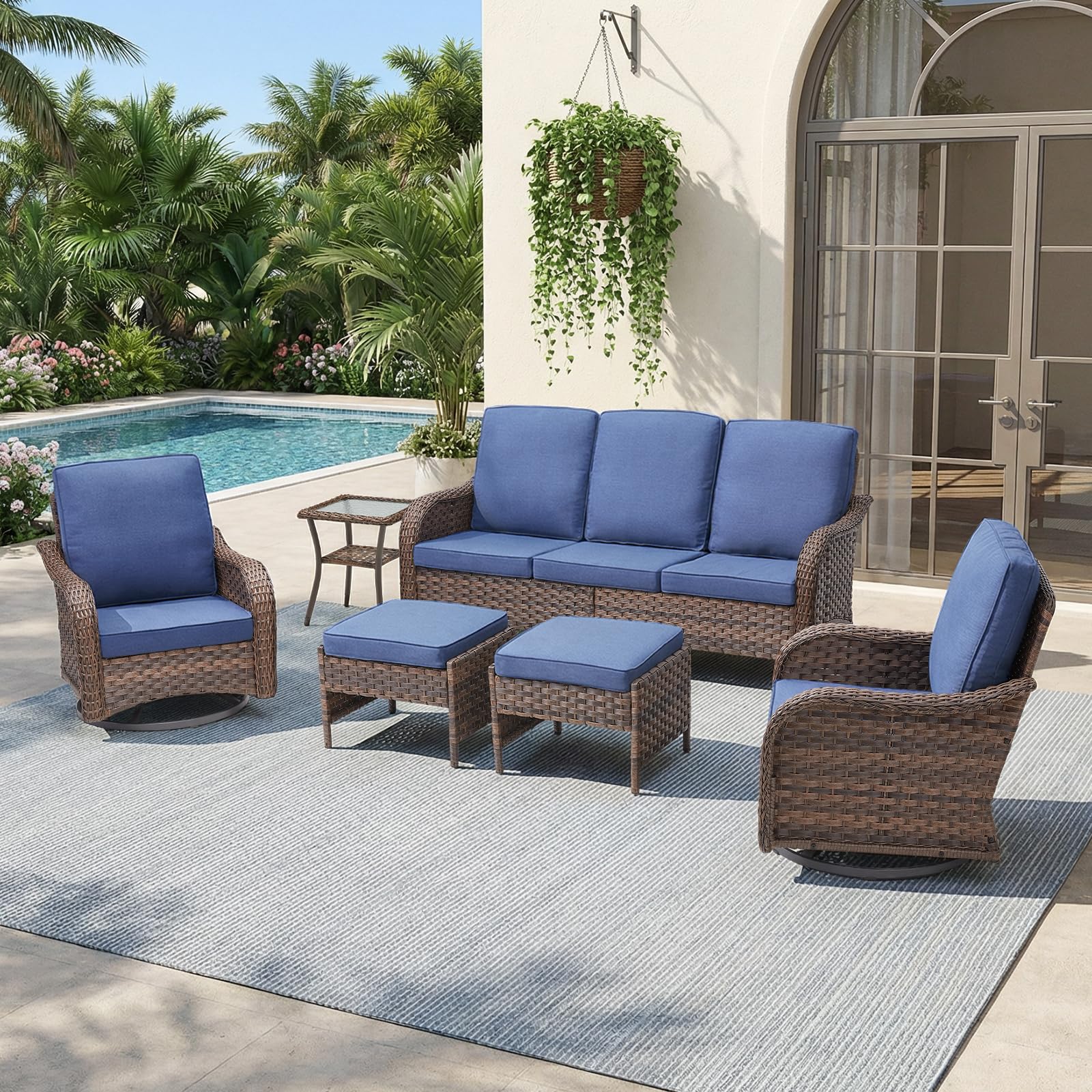 Outdoor Patio Loveseat, All-Weather Hand-Woven PE Wicker 2 Seat Sofa with Thick Cushions, High Back & Deep Seat, Ergonomic Design for Porch, Deck, Balcony, Garden, and Backyard(Beige)