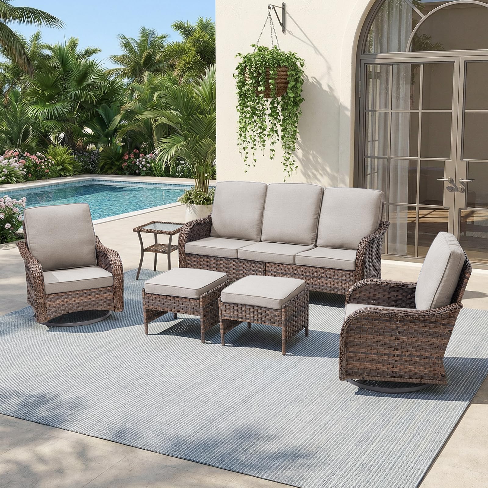 Outdoor Patio Loveseat, All-Weather Hand-Woven PE Wicker 2 Seat Sofa with Thick Cushions, High Back & Deep Seat, Ergonomic Design for Porch, Deck, Balcony, Garden, and Backyard(Beige)