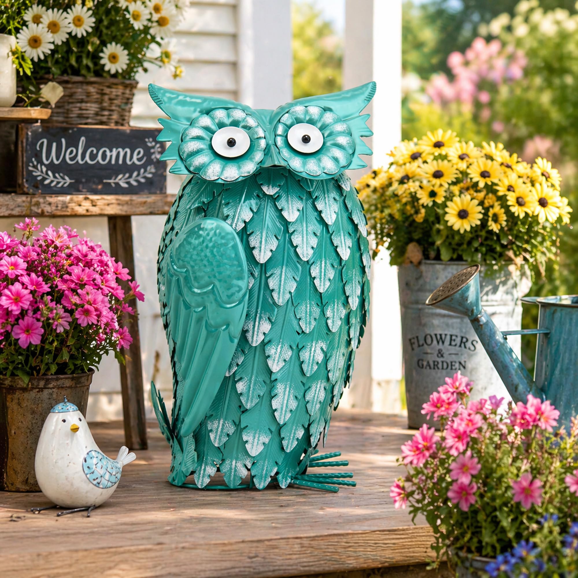 45.3" Tall Extra Large Metal Crane Decor, Handcrafted Distressed Bronze Heron Sculpture with 4-Piece Secure Ground Stakes, Vintage Charm Outdoor Garden Statue Yard Art for Patio & Backyard Decor