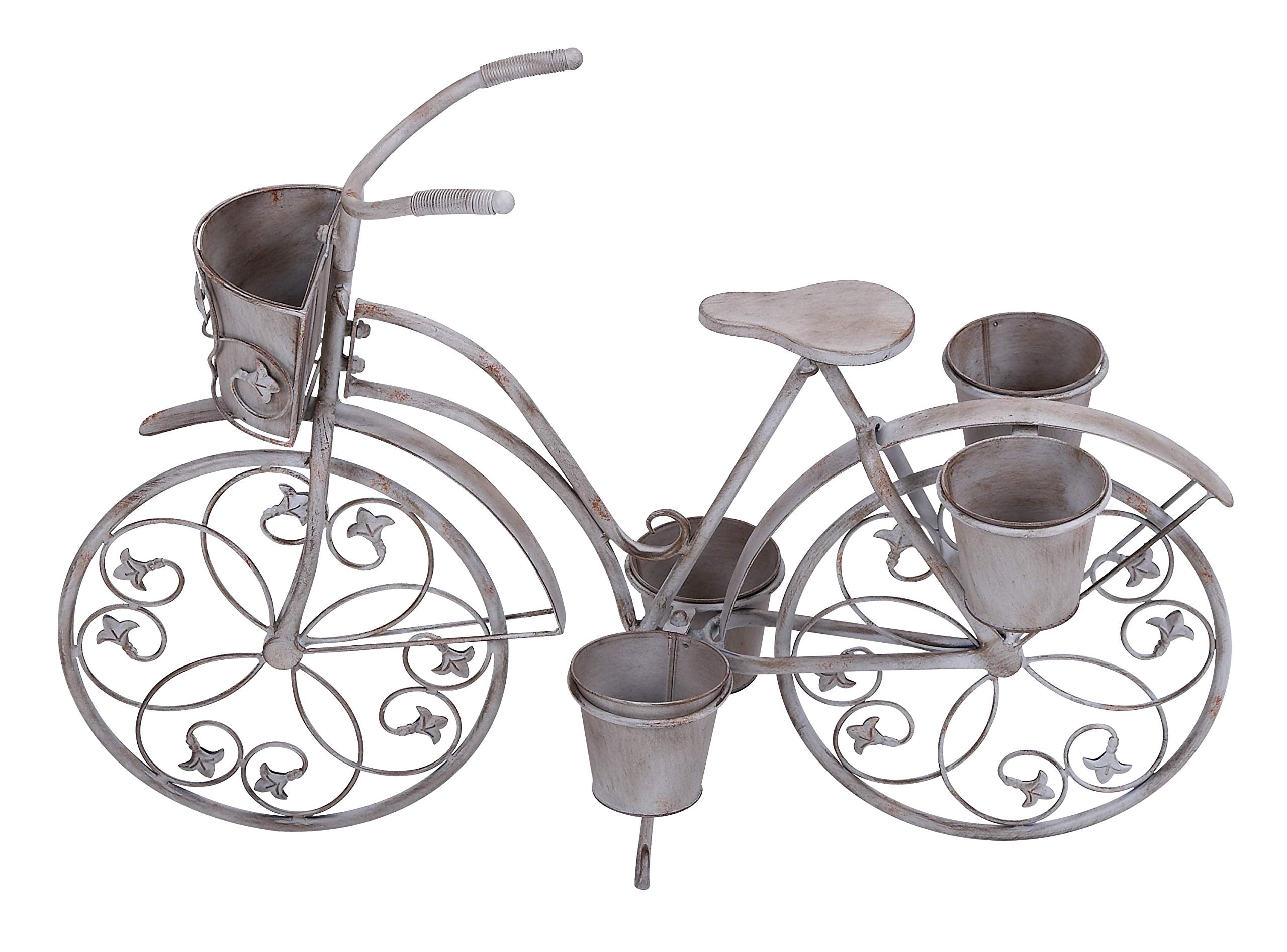Deco 79 Metal Bike Indoor Outdoor Plantstand Indoor Outdoor Vintage Plant Shelf with Brown Wood Accents, Plant Stand 48" x 24" x 24", White