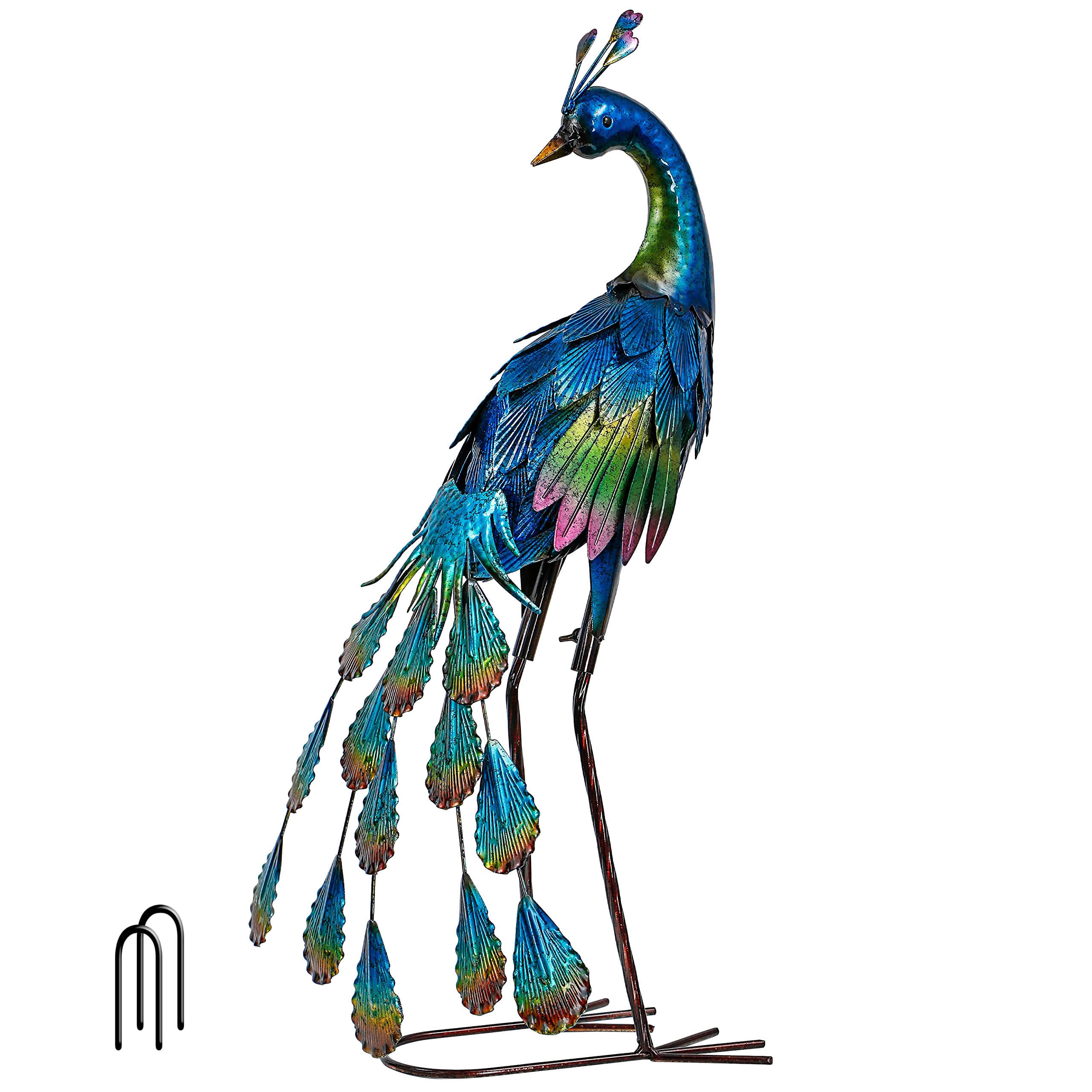 TERESA'S Collections Outdoor Decor Peacock Yard Art Garden Sculptures & Statues,Blue Small Metal Bird Lawn Ornaments,22.4" Outside Mardi Gras Decorations for Porch,Patio,Pond Decor,Gifts for Mom