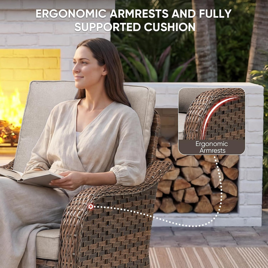 Outdoor Patio Loveseat, All-Weather Hand-Woven PE Wicker 2 Seat Sofa with Thick Cushions, High Back & Deep Seat, Ergonomic Design for Porch, Deck, Balcony, Garden, and Backyard(Beige)