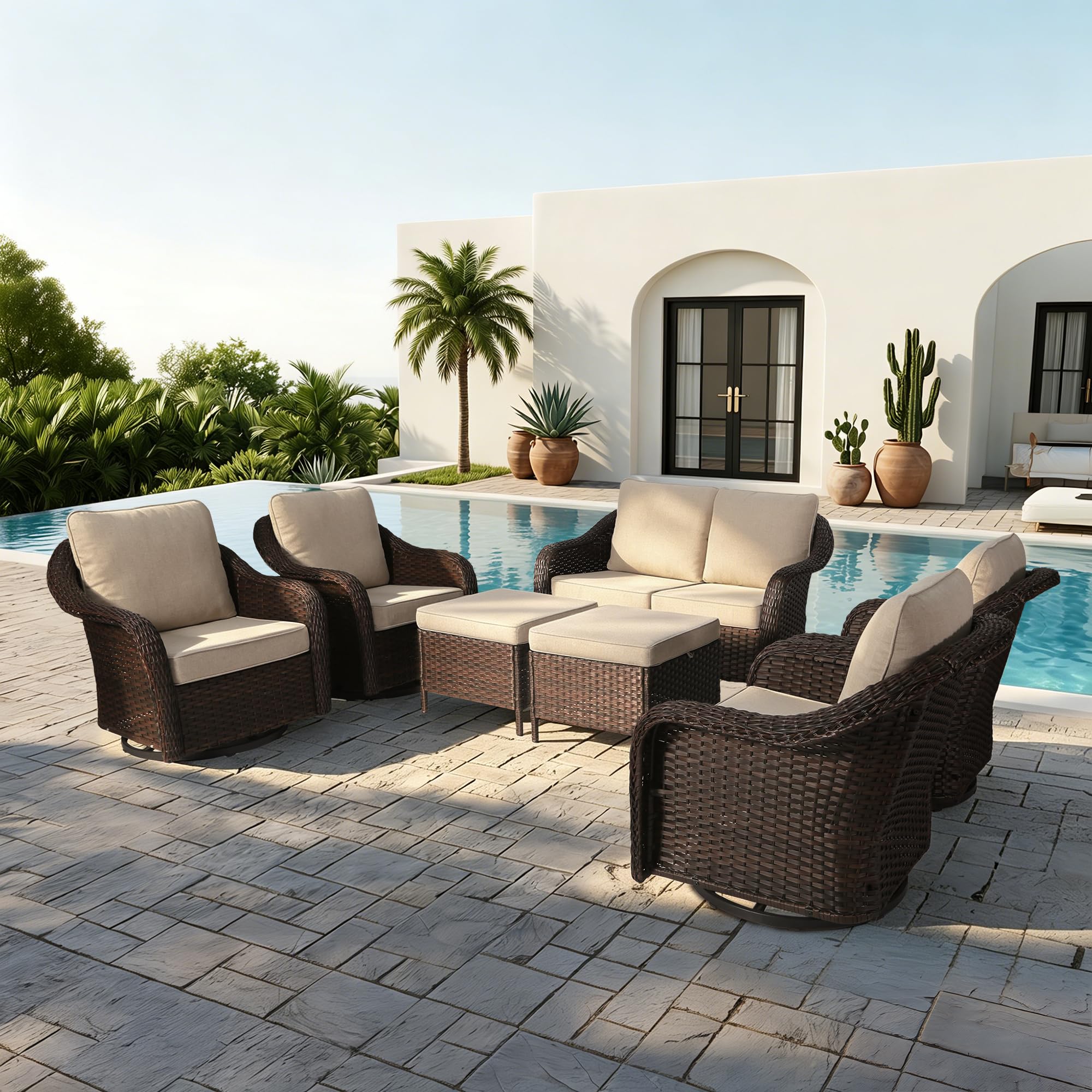 77 inch Outdoor Wicker 3 Seater Sofa, All-Weather Use Patio Rattan Sofa with Seat and Back Cushion, Ideal for Porch, Backyard, Balcony, Poolside, Beige