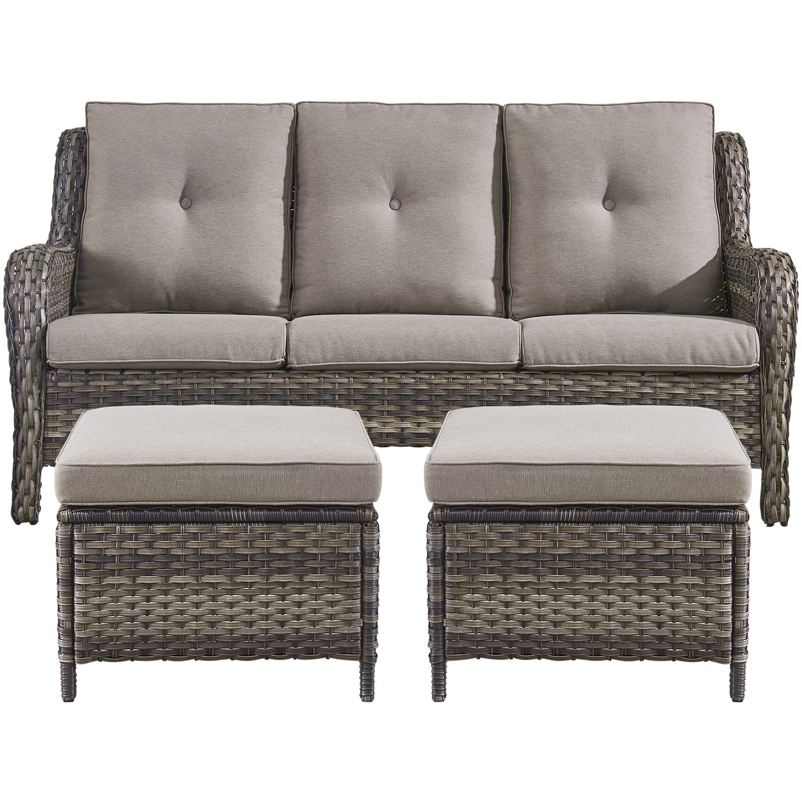 Rilyson Outdoor Patio Wicker Sofa 900Lbs Weight Capacity, Large 3 Seater Wicker Patio Couch with 4in Seat Cushions and Deep Seating, All Weather for Backyard, Garden, Poolside (Yellow/Blue)