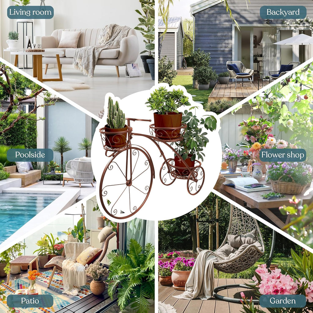 Sorbus Tricycle Plant Stand - Flower Pot Cart Holder - Ideal for Home, Garden, Patio - Great Gift for Plant Lovers, Housewarming, Mother’s Day - Parisian Style (Bronze)