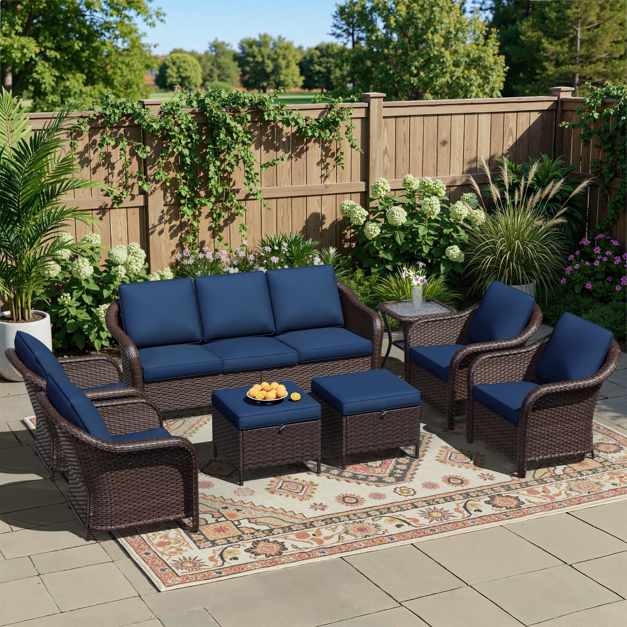 77 inch Outdoor Wicker 3 Seater Sofa, All-Weather Use Patio Rattan Sofa with Seat and Back Cushion, Ideal for Porch, Backyard, Balcony, Poolside, Beige