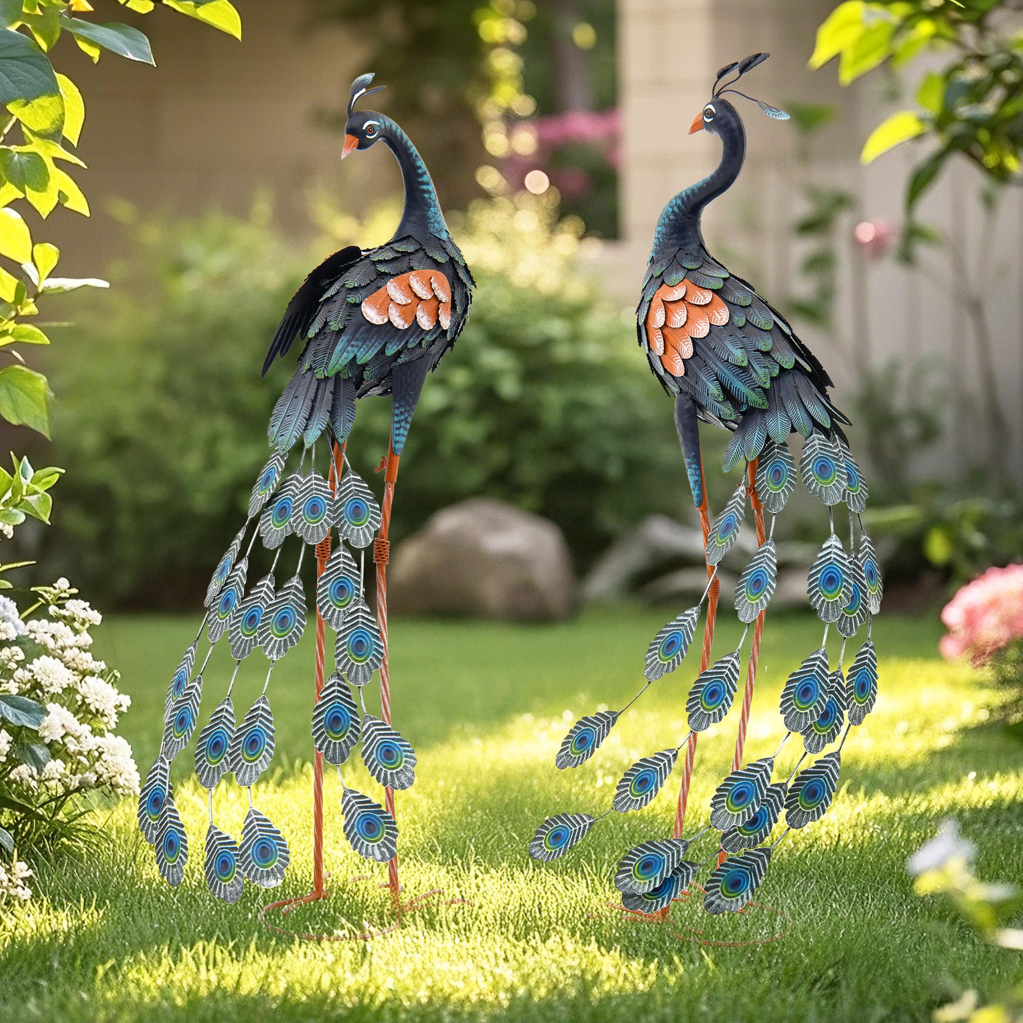 45.3" Tall Extra Large Metal Crane Decor, Handcrafted Distressed Bronze Heron Sculpture with 4-Piece Secure Ground Stakes, Vintage Charm Outdoor Garden Statue Yard Art for Patio & Backyard Decor