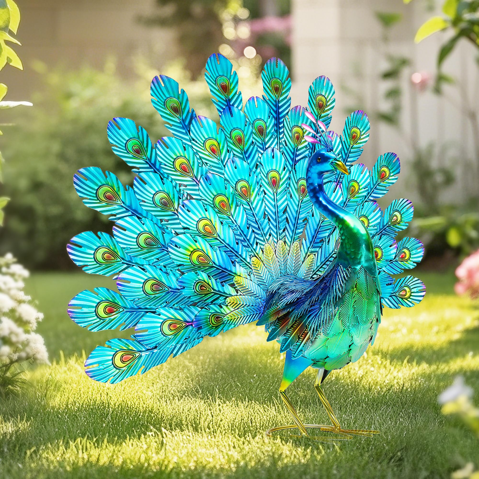 36.8" Extra-Large Blue Heron Decor, Handcrafted Metal Crane Statue with Stable U-Ground Stakes, Backyard Decoration, Metal Garden Bird Animal Yard Art, Lawn Ornament Decor