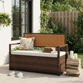IDEALHOUSE PE Rattan Storage Bench with Cushion, Waterproof Patio Seat for Outdoor Use