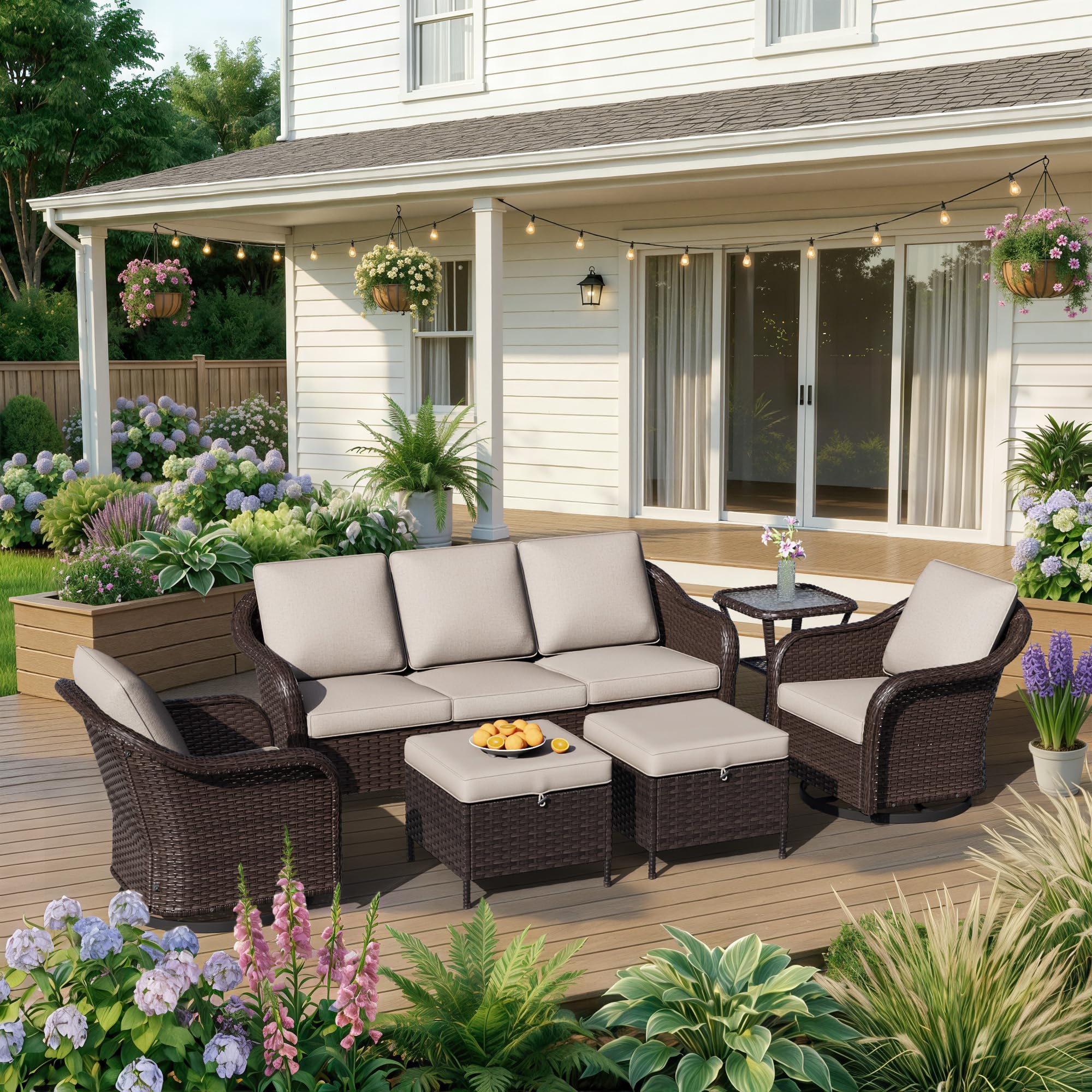 77 inch Outdoor Wicker 3 Seater Sofa, All-Weather Use Patio Rattan Sofa with Seat and Back Cushion, Ideal for Porch, Backyard, Balcony, Poolside, Beige