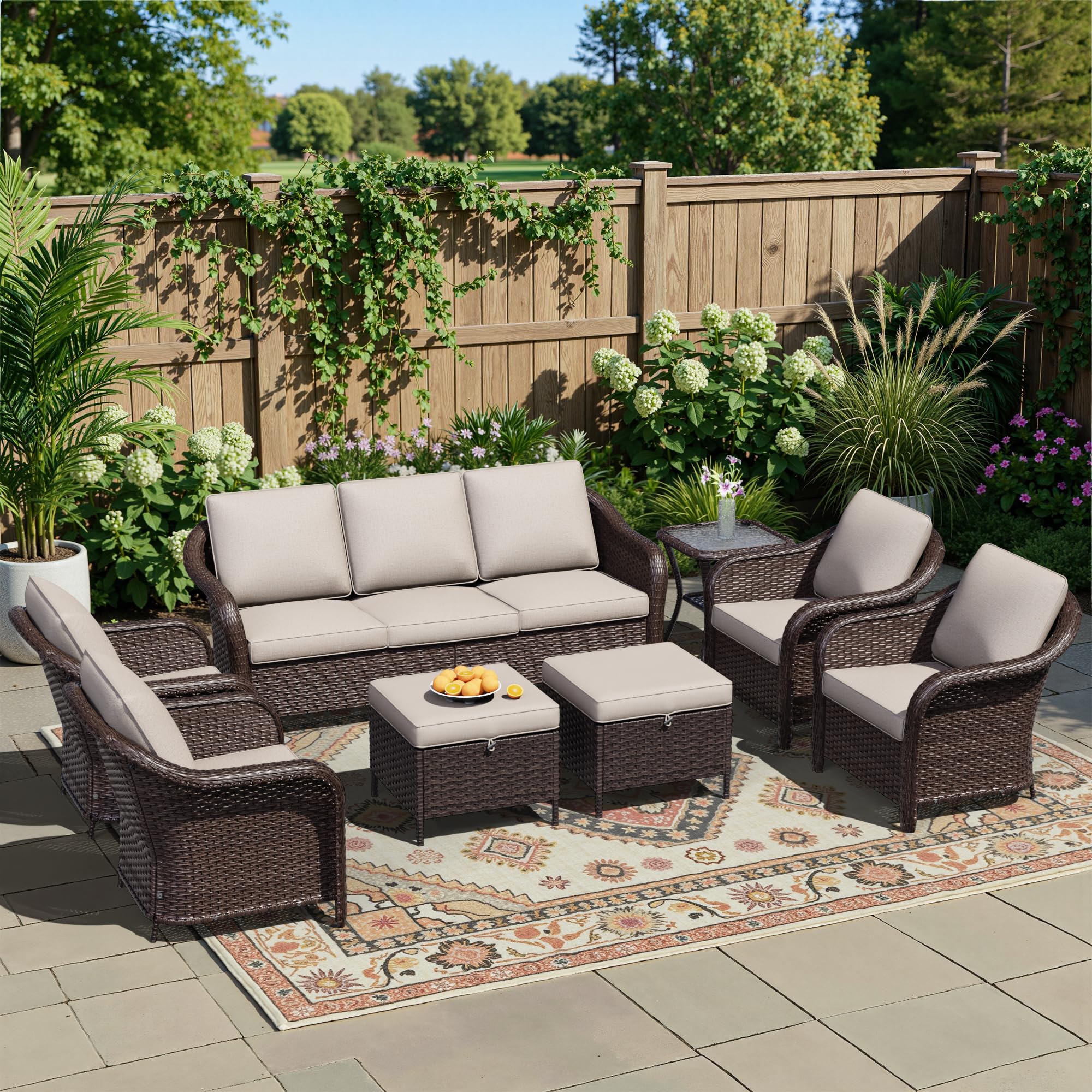 77 inch Outdoor Wicker 3 Seater Sofa, All-Weather Use Patio Rattan Sofa with Seat and Back Cushion, Ideal for Porch, Backyard, Balcony, Poolside, Beige