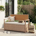 75 Gallon PE Rattan Outdoor Storage Bench, Weather Resistant Patio Deck Box with Cushion