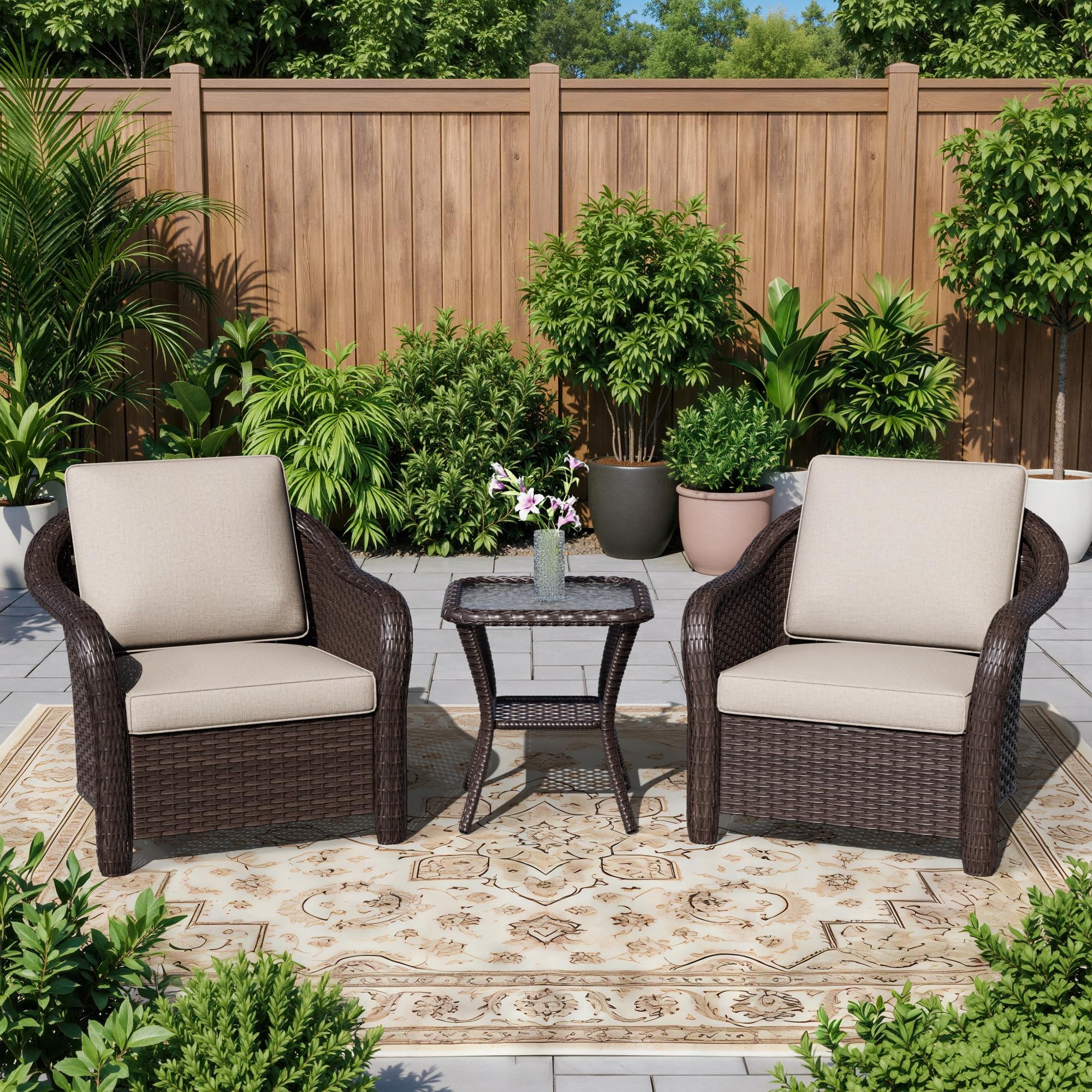 77 inch Outdoor Wicker 3 Seater Sofa, All-Weather Use Patio Rattan Sofa with Seat and Back Cushion, Ideal for Porch, Backyard, Balcony, Poolside, Beige