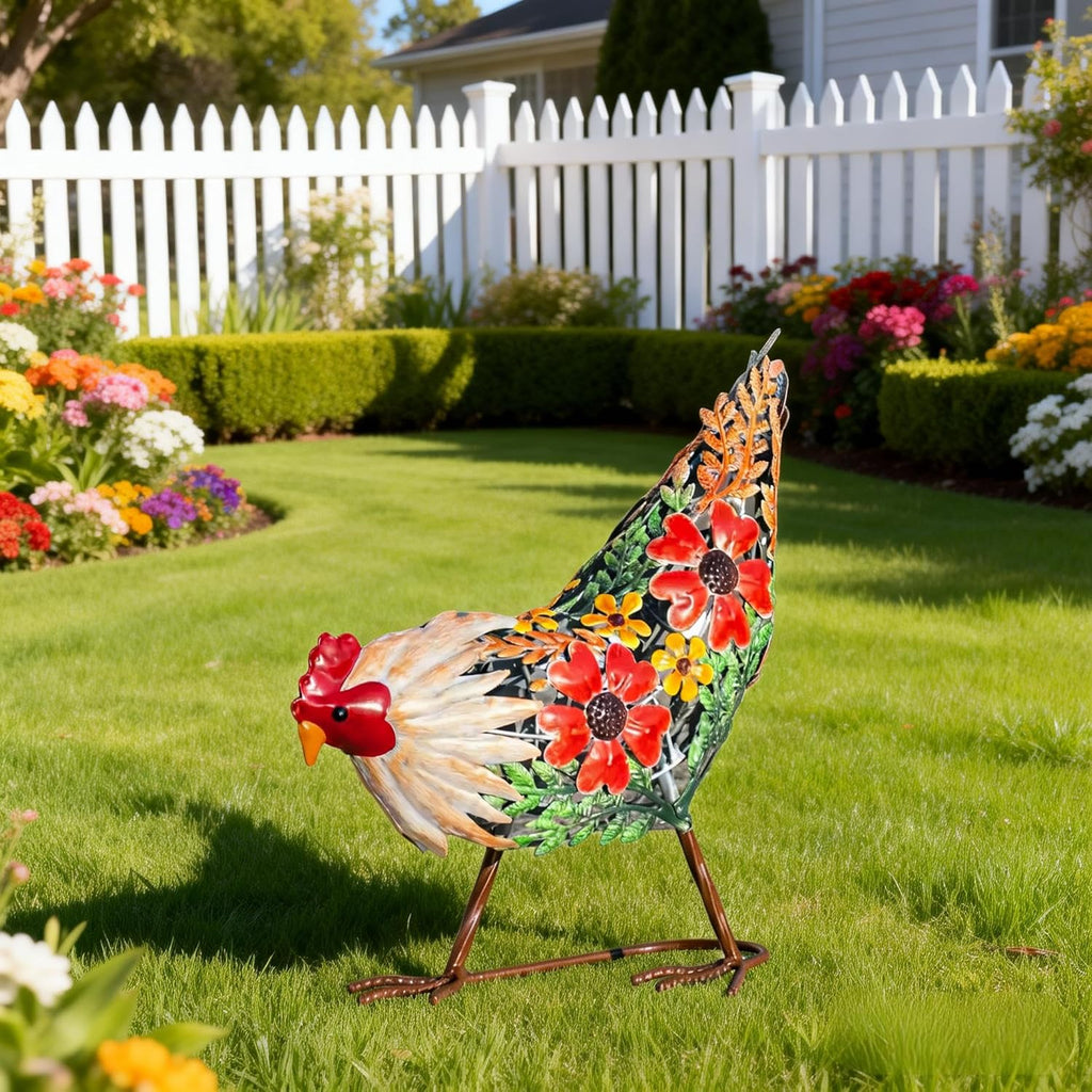 Natelf Hen Decor Metal Rooster Statue Chicken Outdoor Garden Decoration Hollow Out Design Yard Art Lawn Patio Home Sculpture