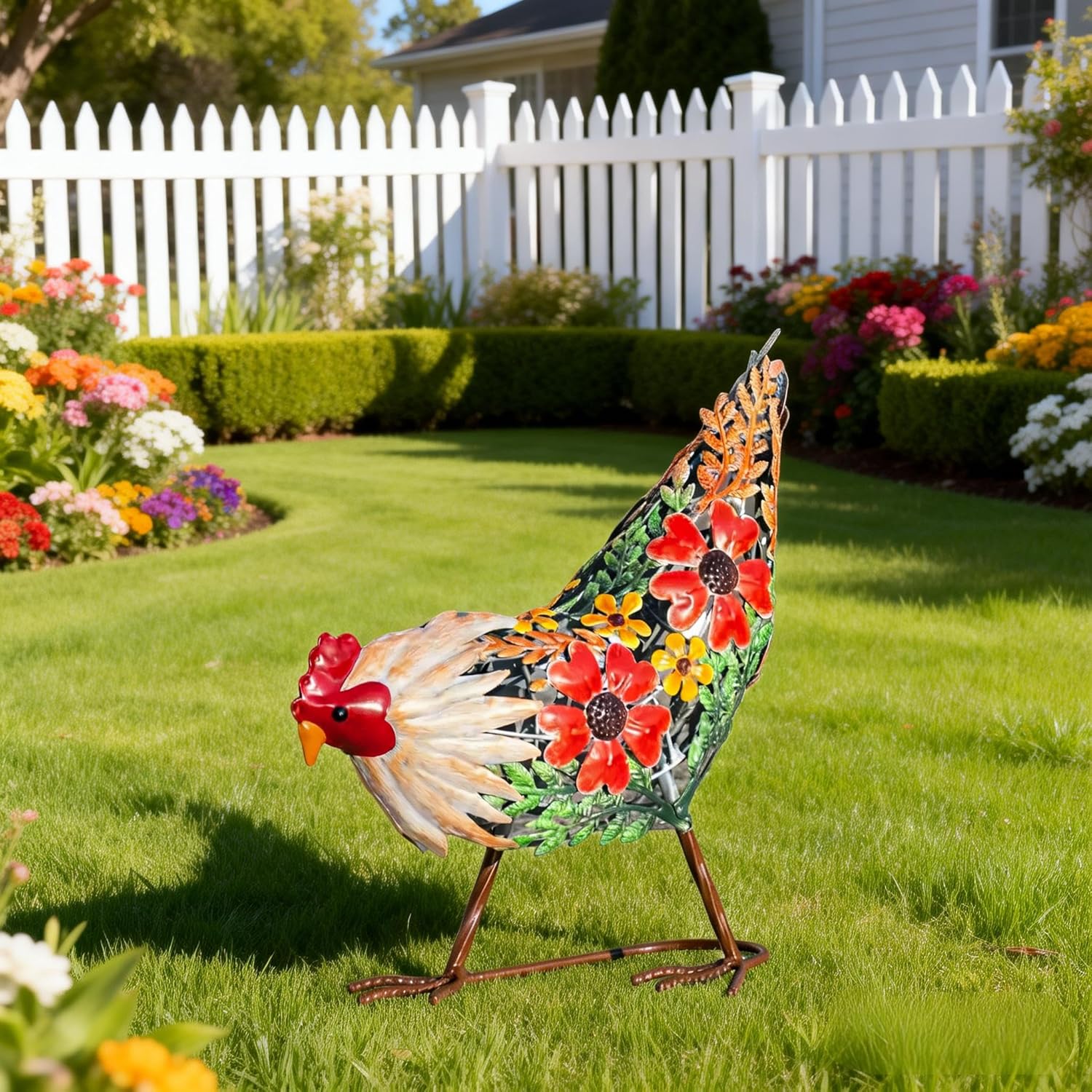 Natelf Hen Decor Metal Rooster Statue Chicken Outdoor Garden Decoration Hollow Out Design Yard Art Lawn Patio Home Sculpture