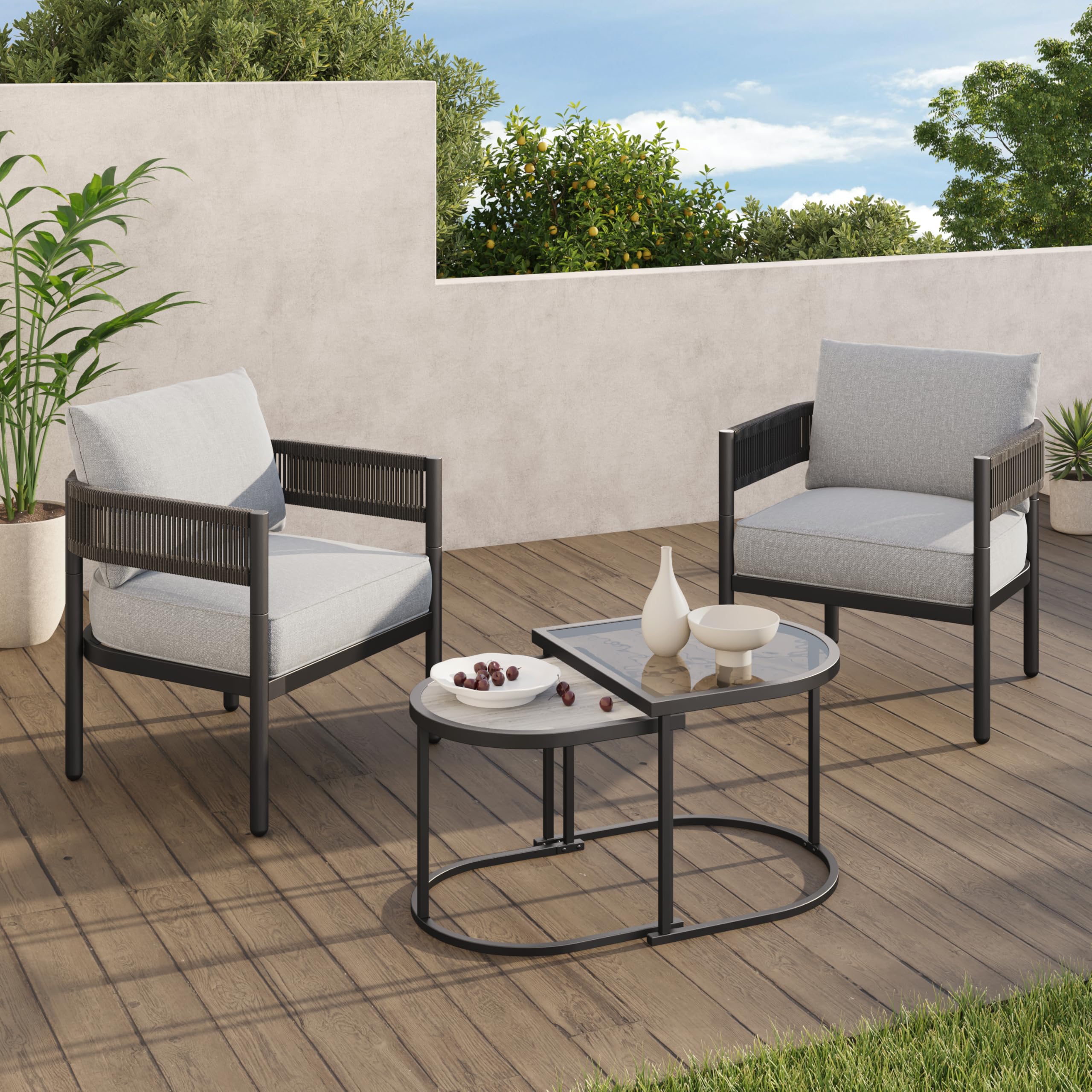 Gand Patio Outdoor 3-Seat Couch Sofa, Wicker Conversation Set with Thick Cushion for Porch, Garden, Yard, Natural