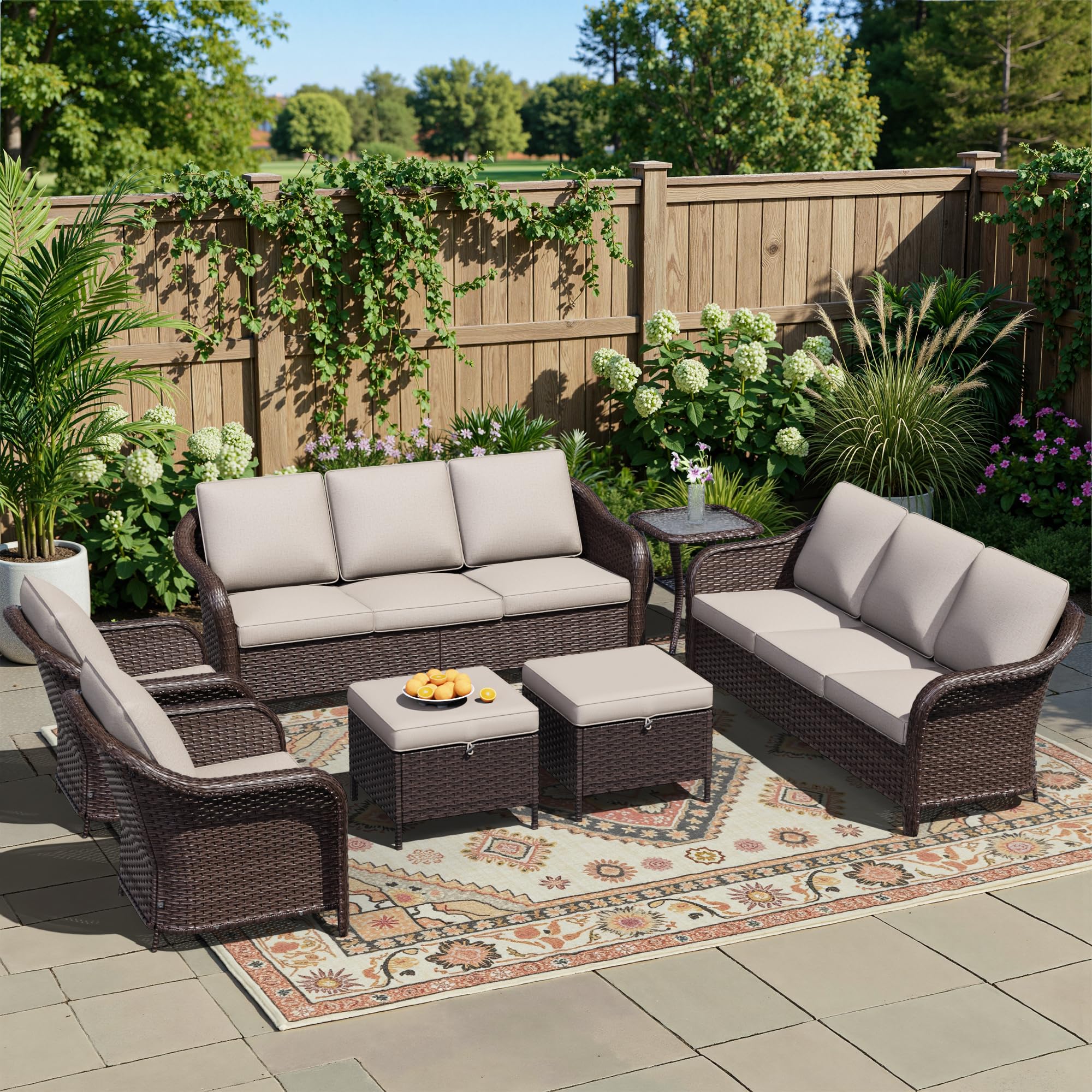 77 inch Outdoor Wicker 3 Seater Sofa, All-Weather Use Patio Rattan Sofa with Seat and Back Cushion, Ideal for Porch, Backyard, Balcony, Poolside, Beige