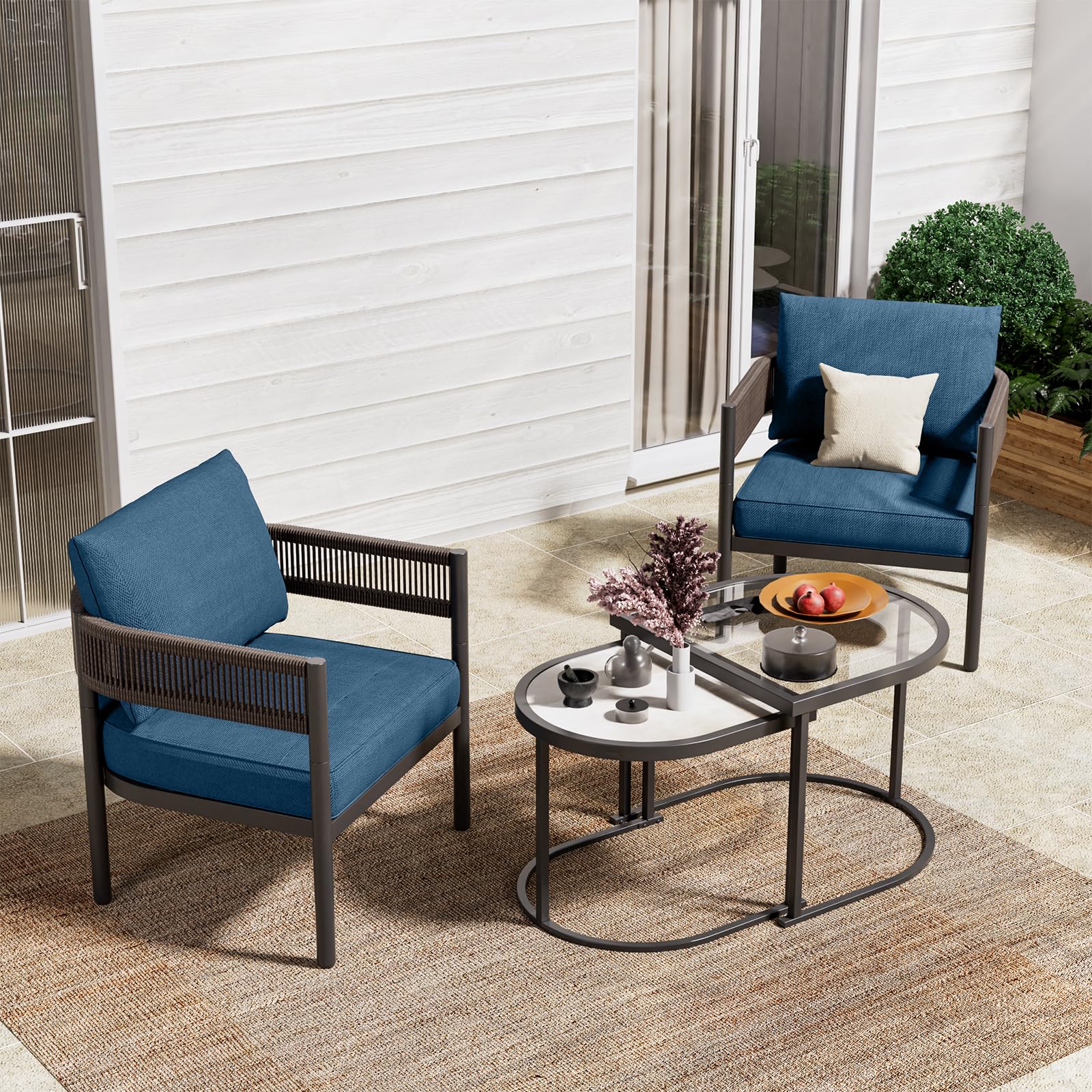 Gand Patio Outdoor 3-Seat Couch Sofa, Wicker Conversation Set with Thick Cushion for Porch, Garden, Yard, Natural