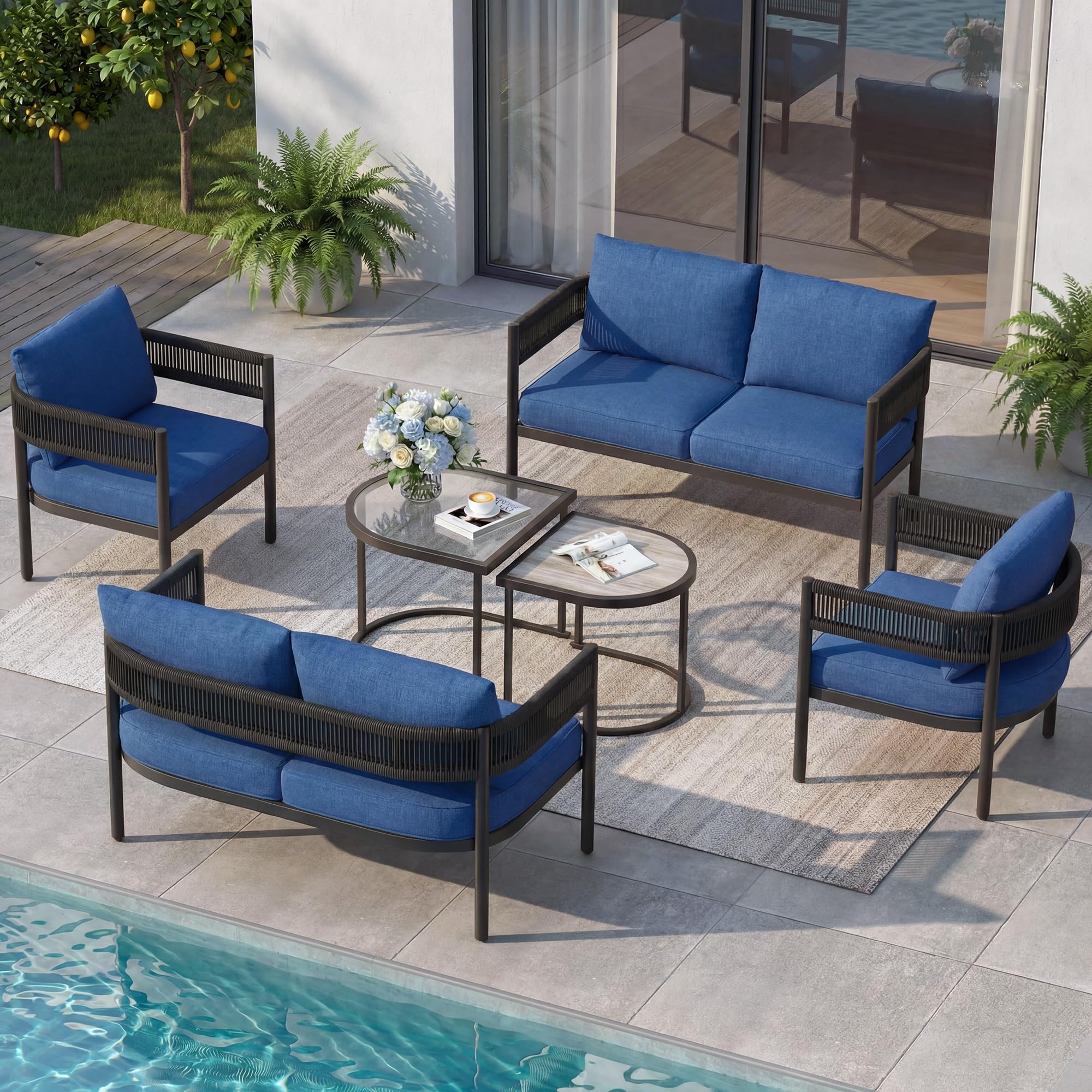 Gand Patio Outdoor 3-Seat Couch Sofa, Wicker Conversation Set with Thick Cushion for Porch, Garden, Yard, Natural