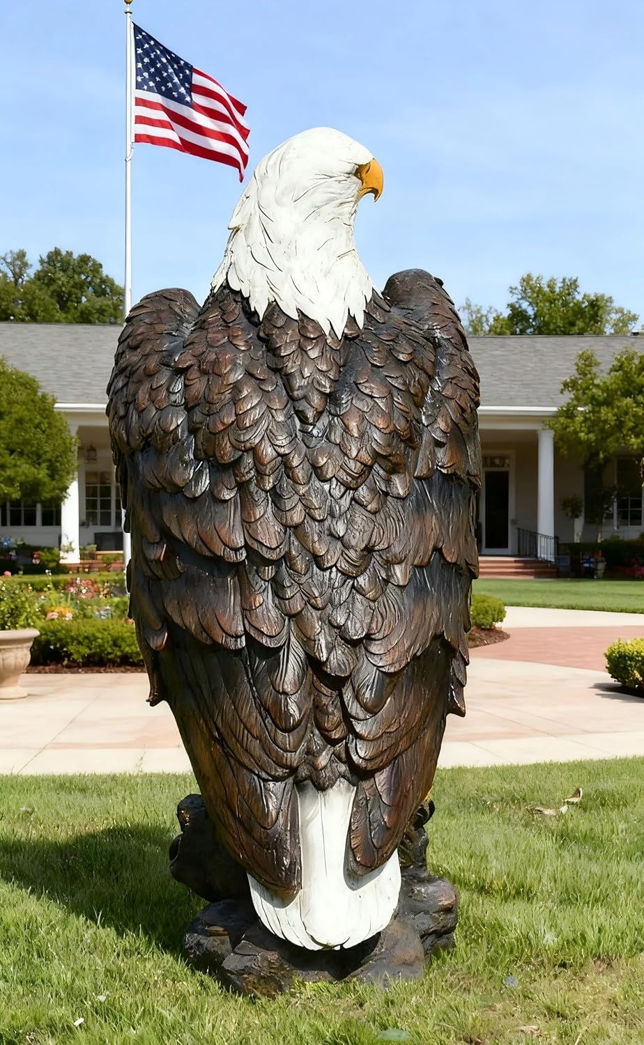 H:24.4 inch Bald Eagle Statue Outdoor, Large Realistic Eagle Sculpture for Garden Decor, Hand-Painted Resin Lawn Eagle Statue, Majestic Yard Art and Patio Decoration