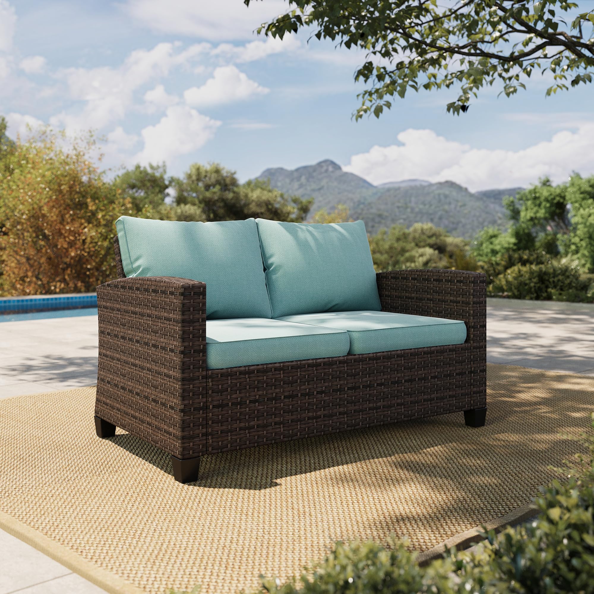 HERA'S HOUSE Outdoor Patio Sofa, 3-Seat Wicker Couch with Waterproof Thick Cushions, Deep Seating Furniture for Garden Porch Backyard, Beige
