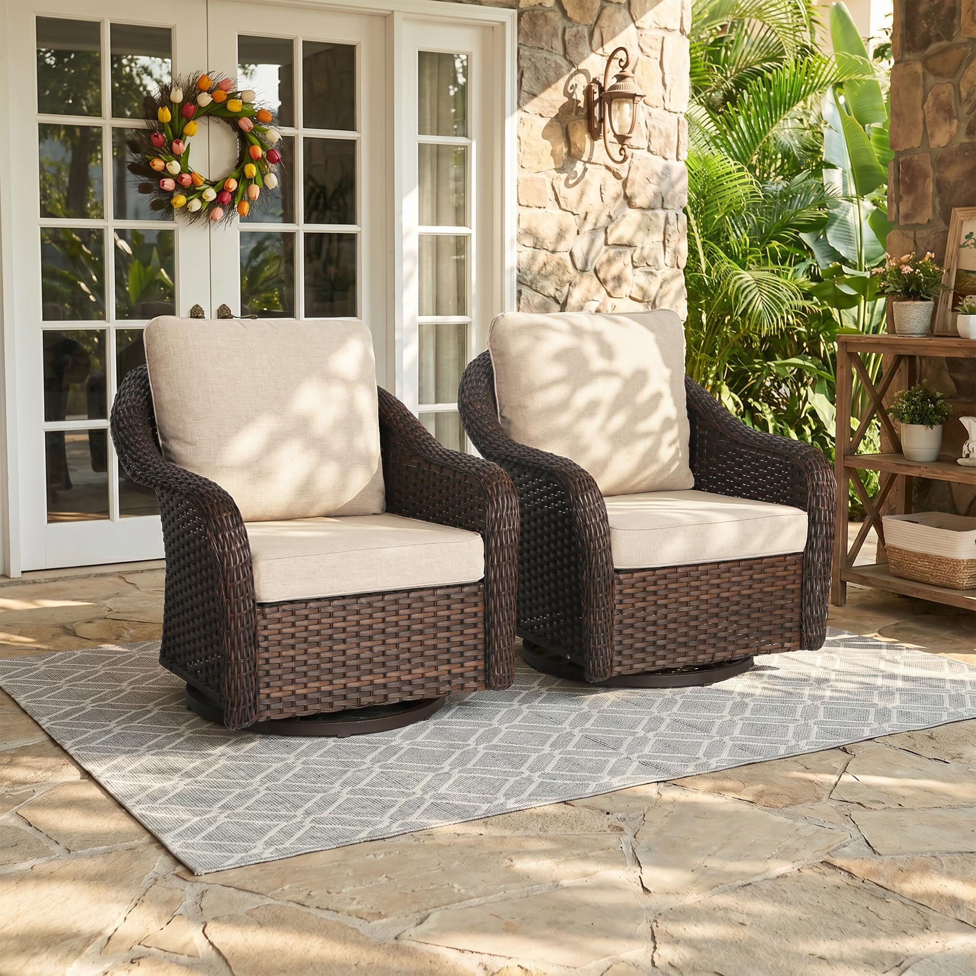77 inch Outdoor Wicker 3 Seater Sofa, All-Weather Use Patio Rattan Sofa with Seat and Back Cushion, Ideal for Porch, Backyard, Balcony, Poolside, Beige